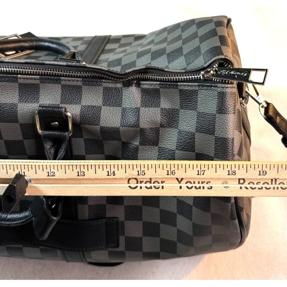 Ed Hardy Duffel Bag Brave Hearts Eagle Checkered Travel Weekender Black Gray NWT